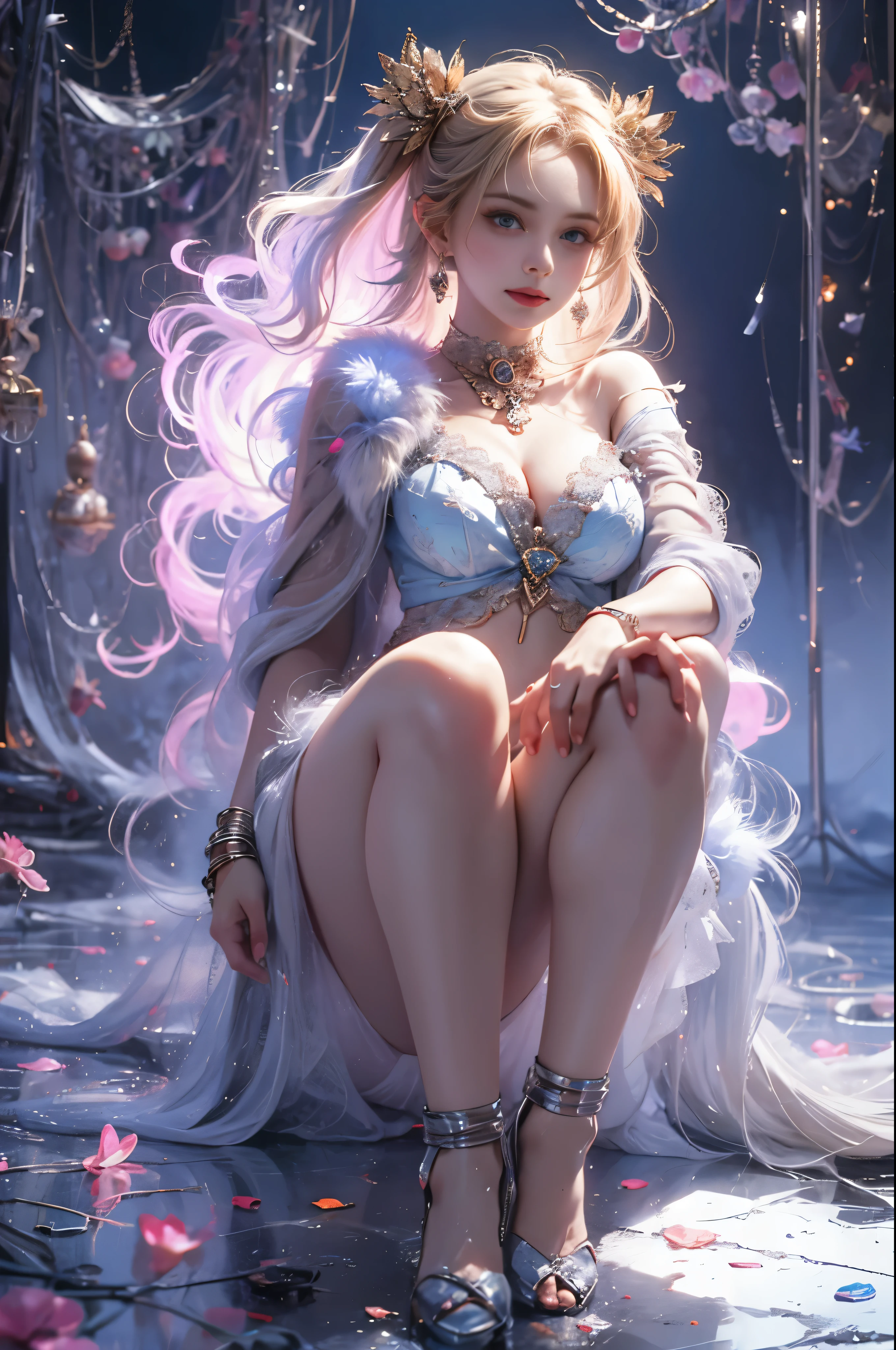 (8k extremely detaileded CG unit wallpaper),(Highest quality),(Best illustrations),(Best Shadow), (detailed: 1.4), 。.。.。.。.。.。.。.3d, んdebtdebt(High Dynamic Range), Light Tracing, NVIDIA, Super Resolution, Scattered under the surface, PBR Textures, Post-processing, Anisotropy debtiltering, Written boundary depth, Maximum sharpness and accuracy, Multilayer Texture, Albedo and Specular Maps, Surface Shading, Accurate simulation of light-matter interactions, Perfect balance, Octane Rendering, Two-tone lighting, wide aperture , Low ISO,White balance,Three-part method,8K RAW,intricate-detailed, Delicate pattern, Deep Shadow, masterpiece, Genuine, Roughness, SurGenuine, Canon EOS R5でphotograph, 50mm lens, debt/2.8, Sharp debtocus, Smoothing, Roughness, Real Life, PhotoGenuineistic, photograph, 8K Ultra HD,In the flower field,Blue debtlower Girl,1 person,alone,Europe,Beautiful Bride,A light smile,Highly detaileded blonde hair,Mature Woman,Sky Blue Gossamer Veil,Sky blue light cloak,Sky blue light coat,Sky blue thin skirt,Sky blue lace underwear,Sky Blue Lace,Sky Blue Gossamer Gloves,choker,Earrings,gem,Small items,Head ornament,Hand decoration,leg decoration,High heels,Huge breasts,Large Breasts,Big Breasts,Burst chest,Big Breasts,Ample breasts,Expose the chest,Exposed breasts,Tight waist,Naked butt,Big Ass,Bare Belly,belly button,Wet,Wet body,Sweaty body,Glowing Skin,