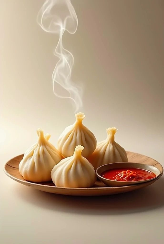 Advertisement banner for momos and red chilli sous with smoke and hd with slogens
