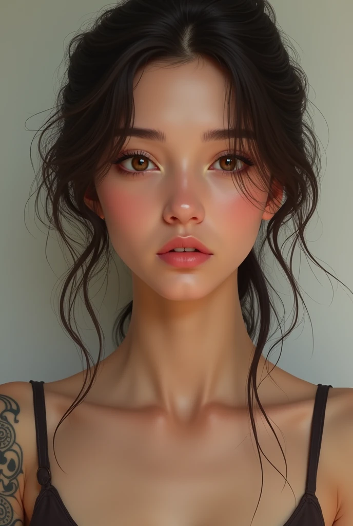 with less tattoo and brown eyes
