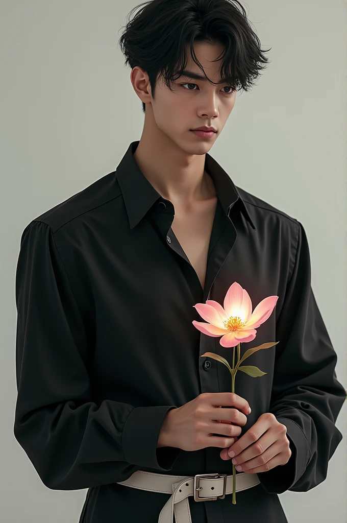 (photo1.2), black shirt guy white belt terate flower