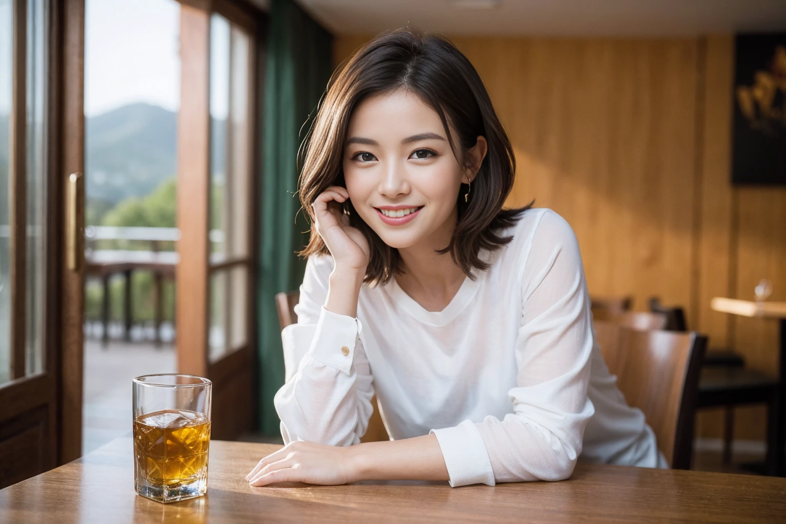 ((Highest quality、8k、masterpiece:1.3))、slimカップル、modelカップル、(Realistic, Intricate details:1.2), full-course dinner、Whiskey bottle and glass on the table、Single Malt、scotch、Rocks glass、Shot Glass、On the rock、Scotland、Amazing view of the sunset sky and clouds、A bright smile、The wonderfulness of smile、 Beautiful Face, blue eyes, The light shines on your face, blush, short hair,Bright Face、 (Age 37), 3,Two beauties、Brown Hair、Shortcuts、Long sleeve shirt、dress、Beautiful woman 1, (slimな顔), (The body is slim), (Brown Hair), (Shortcuts), cheeks turn a little red,Attractive beauty、restaurant, In a prominent place (From the waist up) Nova Frog Style, actress, model, Upper Body, White wine, slim, smile, (smile: 1.15), Beautiful fine grain, Depth f/2,saturation, High Contrast, Strong light and shadow,Moist Body:1.5、3D texture、Delicate eyes、Brown Hair、The hair is very shiny、