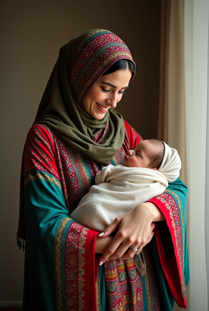 Iranian mother in authentic Iranian clothes with baby