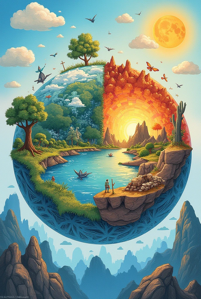 make a creative drawing(easy to draw) showing the interactions of the four subsystems of the Earth(biosphere,hydrosphere-water, lithosphere-earth, atmosphere-air) Think of some phenomena that exist on Earth which are vital for human life