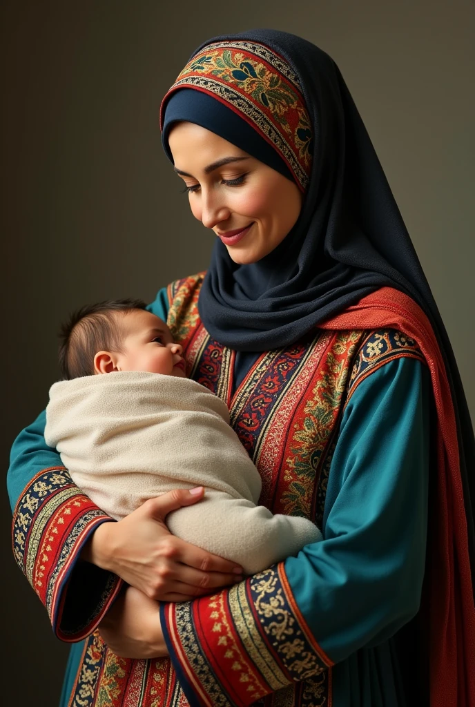 Iranian mother in authentic Iranian clothes with baby