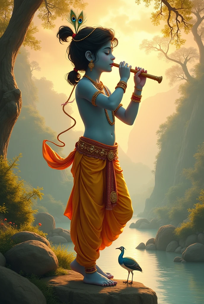 Lord Teen krishna playing flute