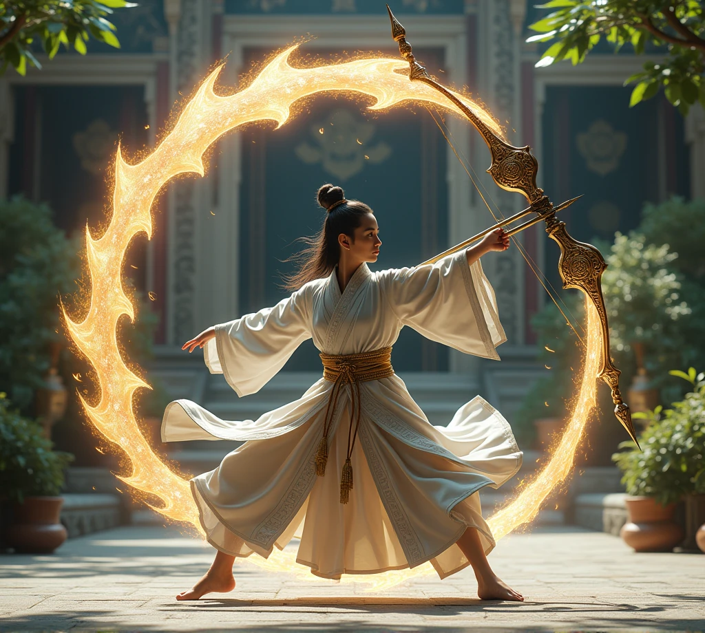A bow turned into a chakram with rotate and circle up and down blade
