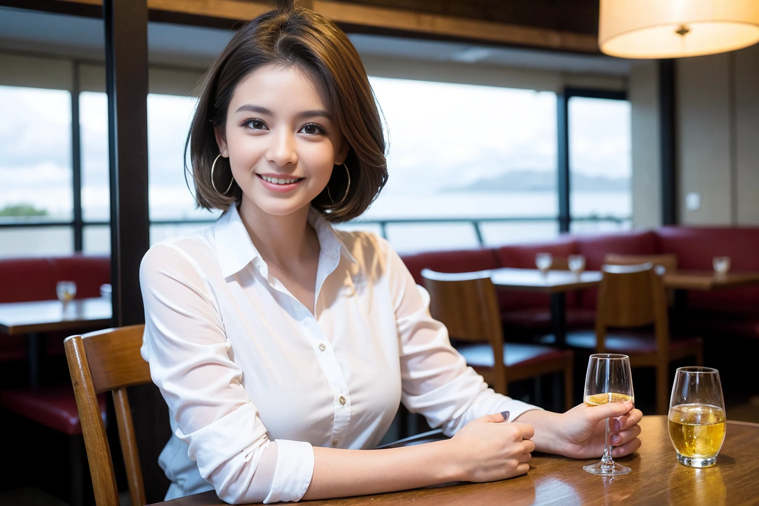 ((Highest quality、8k、masterpiece:1.3))、slimカップル、modelカップル、(Realistic, Intricate details:1.2), full-course dinner、Whiskey bottle and glass on the table、Single Malt、scotch、Rocks glass、Shot Glass、On the rock、Scotland、Amazing view of the sunset sky and clouds、A bright smile、The wonderfulness of smile、 Beautiful Face, blue eyes, The light shines on your face, blush, short hair,Bright Face、 (Age 37), 3,Two beauties、Brown Hair、Shortcuts、Long sleeve shirt、dress、Beautiful woman 1, (slimな顔), (The body is slim), (Brown Hair), (Shortcuts), cheeks turn a little red,Attractive beauty、restaurant, In a prominent place (From the waist up) Nova Frog Style, actress, model, Upper Body, White wine, slim, smile, (smile: 1.15), Beautiful fine grain, Depth f/2,saturation, High Contrast, Strong light and shadow,Moist Body:1.5、3D texture、Delicate eyes、Brown Hair、The hair is very shiny、