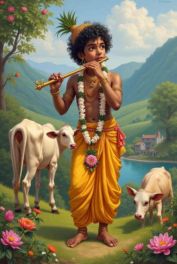 Lord young krishna playing flute
