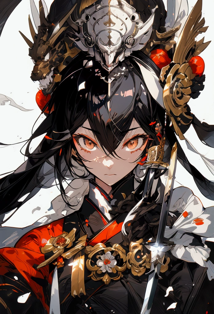 Character Design　Character Reference Sheet　Concept Character　black and white manga style　Taisho Romance　action　Japanese sword　man　Women　samurai　Slender full body