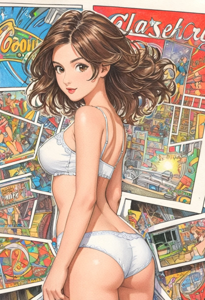  woman，Short camisole，white，art，advertisement，Colored pencil drawing，draft ，figure，Comic Collage