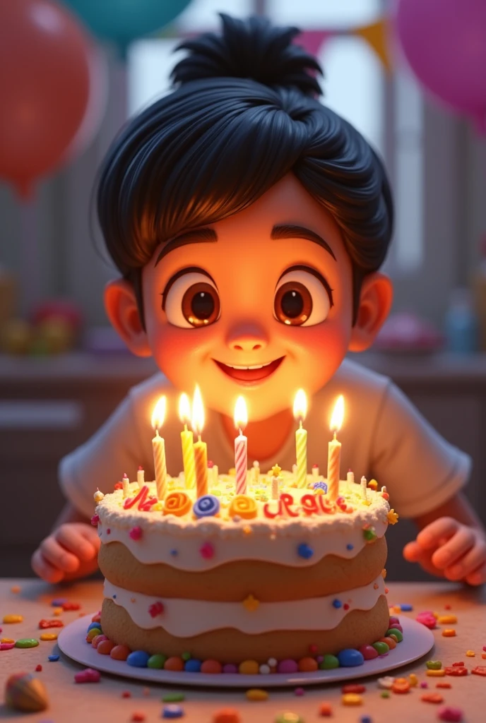 A cake
With name Shraddii
Blowing the candles off