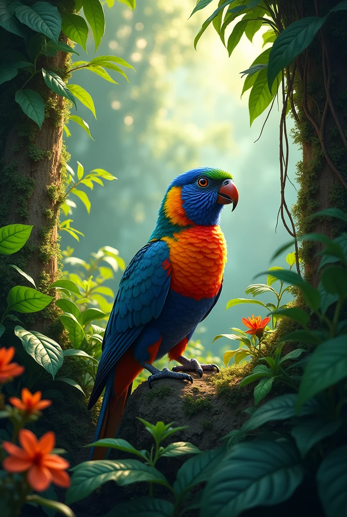 Bird with vibrant colors in the forest