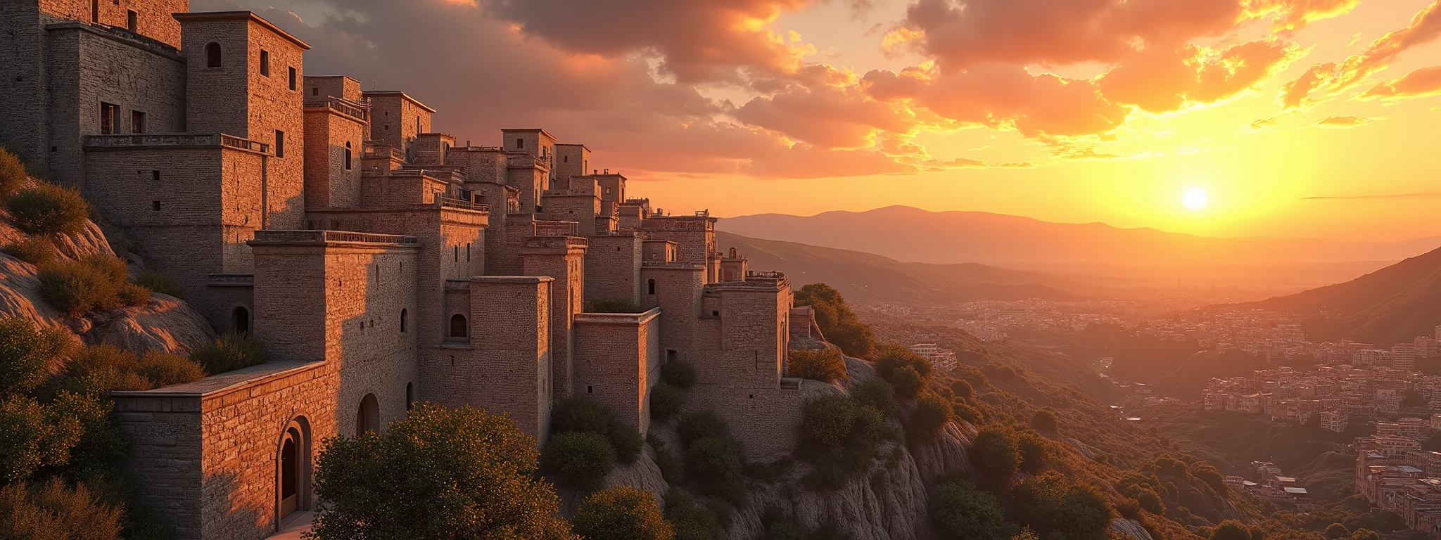 Classical photorealistic sunset landscape of Sassi di Matera
