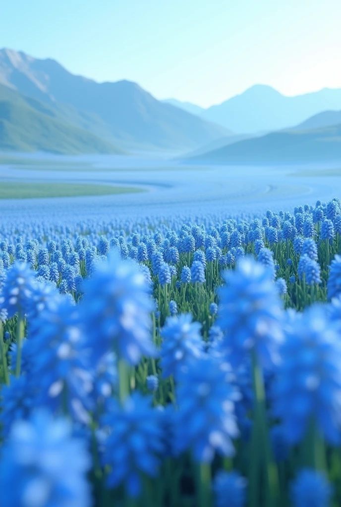 A blue flower field seen from a distance 3d