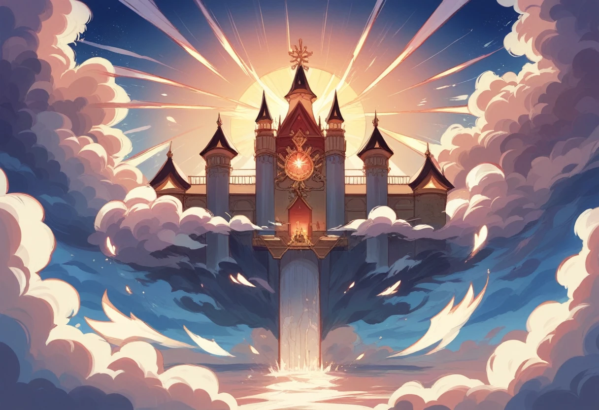 In Japan’s Sengoku period, as night falls, a divine castle appears floating in the sky, eternally glowing as a sleepless fortress. Under the beautiful starlit sky and surrounded by a sea of clouds, this castle is a mystical place filled with the dreams and ambitions of ancient warlords. The breathtaking architecture intertwined with nature creates a scene that inspires awe in all who behold it.