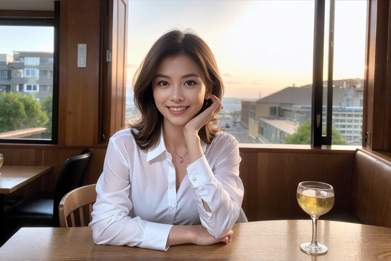 ((Highest quality、8k、masterpiece:1.3))、slimカップル、modelカップル、(Realistic, Intricate details:1.2), full-course dinner、Whiskey bottle and glass on the table、Single Malt、scotch、Rocks glass、Shot Glass、On the rock、Scotland、Amazing view of the sunset sky and clouds、A bright smile、The wonderfulness of smile、 Beautiful Face, blue eyes, The light shines on your face, blush, short hair,Bright Face、 (Age 37), 3,Two beauties、Brown Hair、Shortcuts、Long sleeve shirt、dress、Beautiful woman 1, (slimな顔), (The body is slim), (Brown Hair), (Shortcuts), cheeks turn a little red,Attractive beauty、restaurant, In a prominent place (From the waist up) Nova Frog Style, actress, model, Upper Body, White wine, slim, smile, (smile: 1.15), Beautiful fine grain, Depth f/2,saturation, High Contrast, Strong light and shadow,Moist Body:1.5、3D texture、Delicate eyes、Brown Hair、The hair is very shiny、