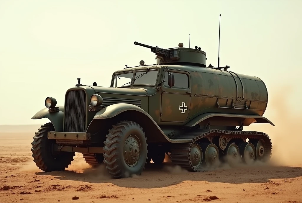 WWII German Buggy、Shallow depth of field、(masterpiece:1.3) (最high quality:1.2) (high quality:1.1)、Cinematic Light, ((Cinema Lighting),(Natural light),(High level of artistry),(artistic),(Genuineと見分けがつかない品質),RAW Photos,Genuine,Genuine,High resolution,RAW Photos,masterpiece, beautiful,Roof hatch and roof mounted machine gun.Heavily armed, Heavy Armor, Military Vehicles, Military weapons, Military equipment, Camouflage,desert、caterpillar、crawler track