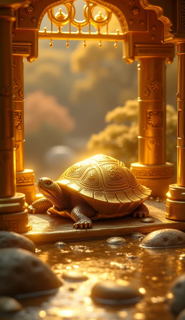 4K Ultra HD、Turtle with a golden shell、The Golden Temple、Japanese style、Gold background、Increase your luck with money、