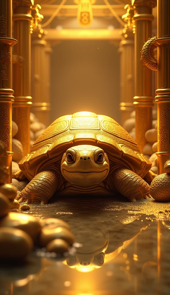 4K Ultra HD、Turtle with a golden shell、The Golden Temple、Japanese style、Gold background、Increase your luck with money、