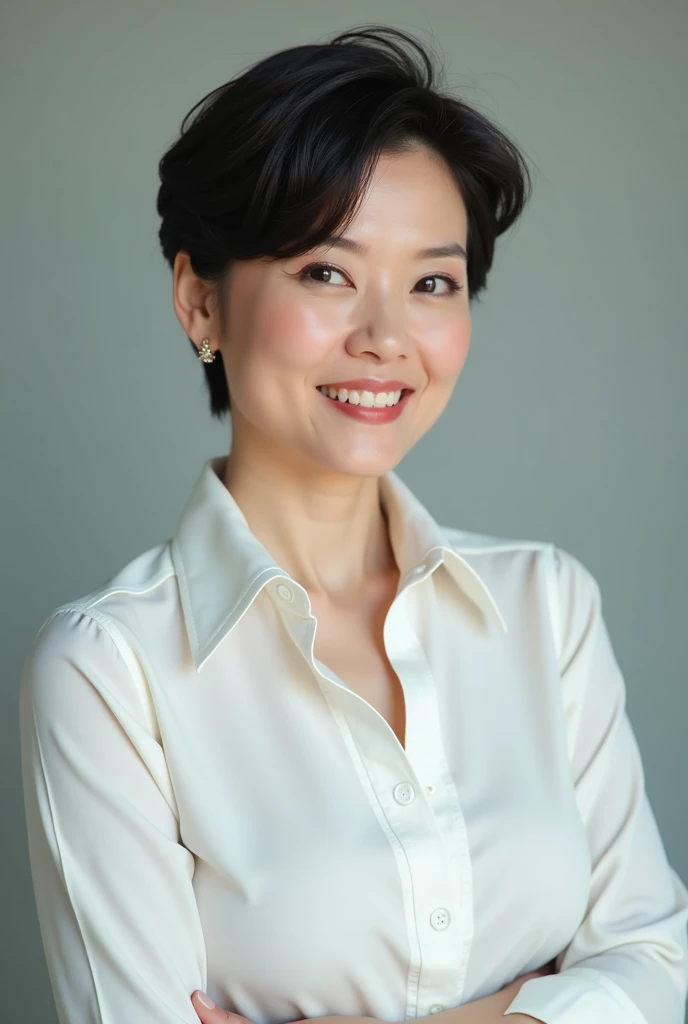 Asia transgende thai, age45 smile, shot hair,white shert ,Sexy post