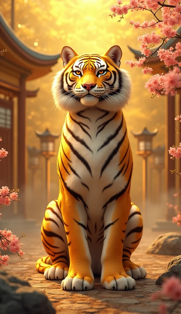 4K Ultra HD、Golden fur tiger、The Golden Temple、Japanese style、Gold background、Increase your luck with money、