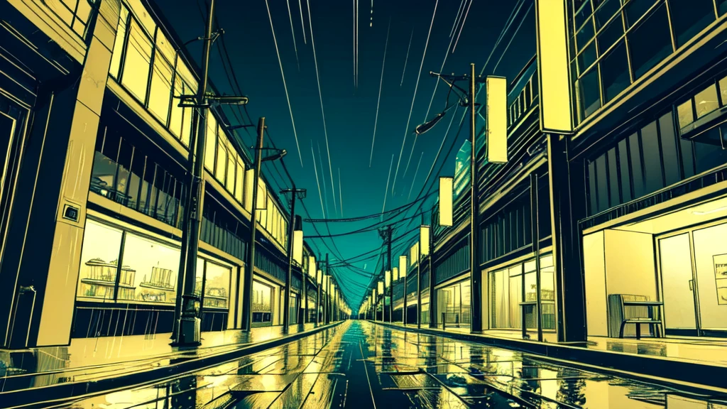 (masterpiece, Highest quality:1.3), (Flat Color:1.3),(colorful:1.3),View your viewers,One person,alone,floating colorful water,(2D:1.3), Hatsune Miku,Rainy night、Unending memories、Dimly lit street lamp