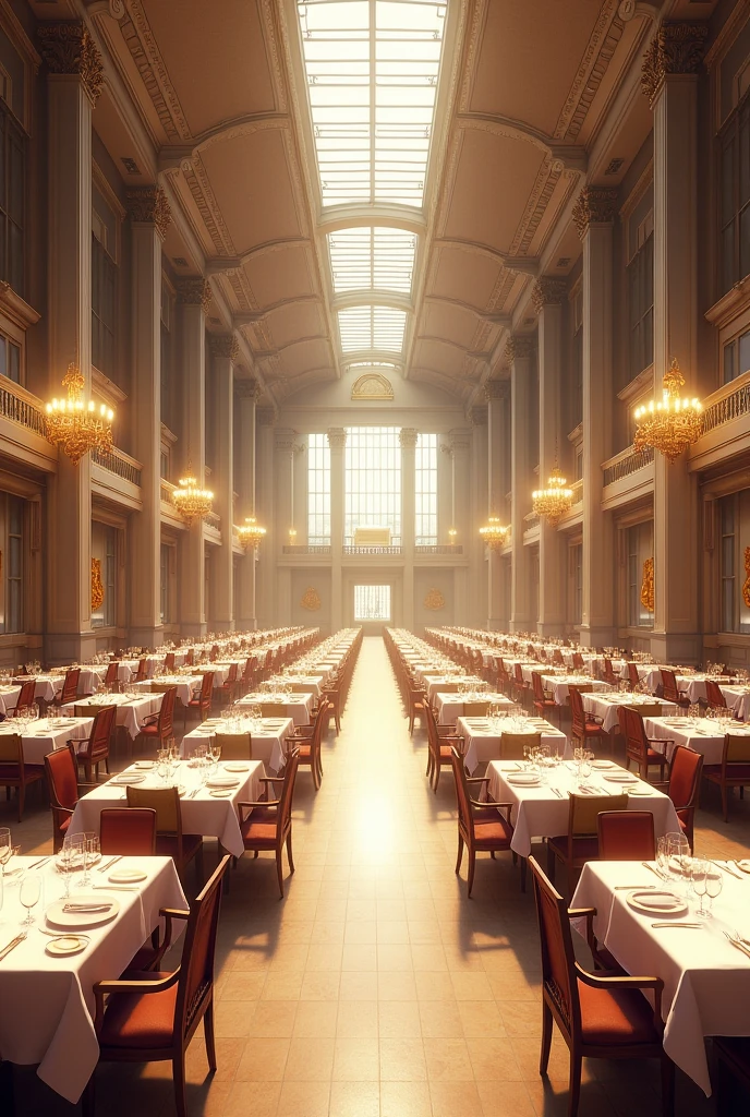Large empty fancy cafeteria with 500 tables