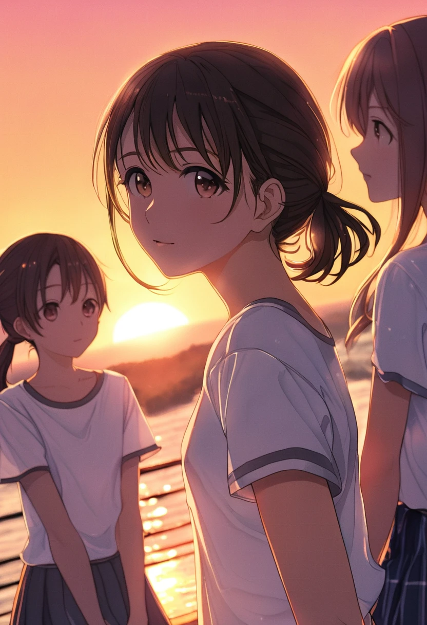 Summer sunset and junior high school girls