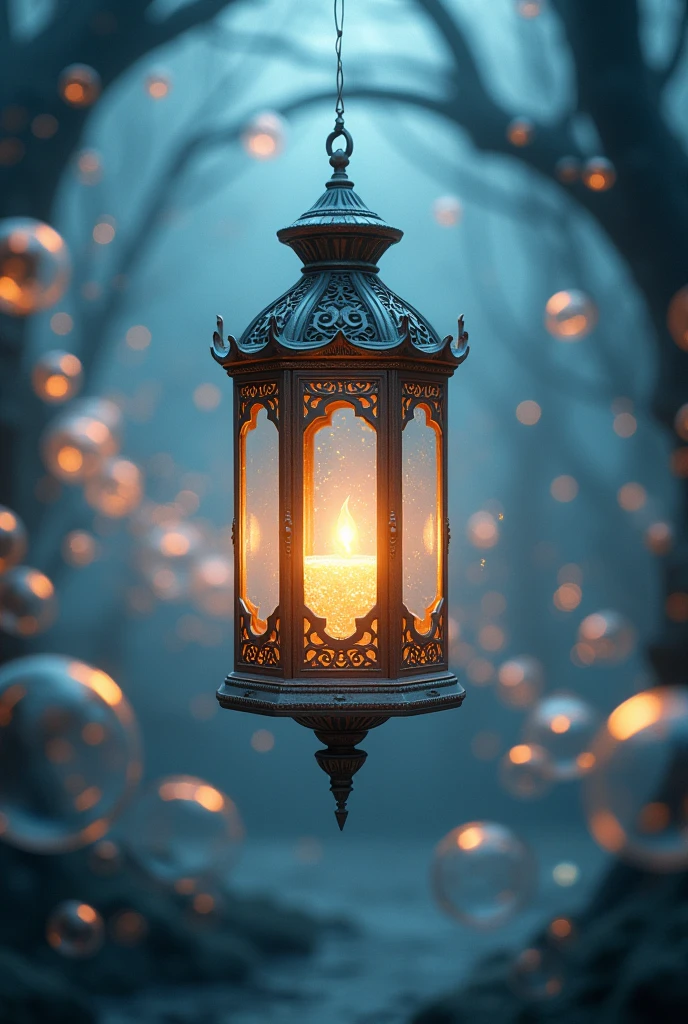 Draw a lantern with bubbles circling around it.
