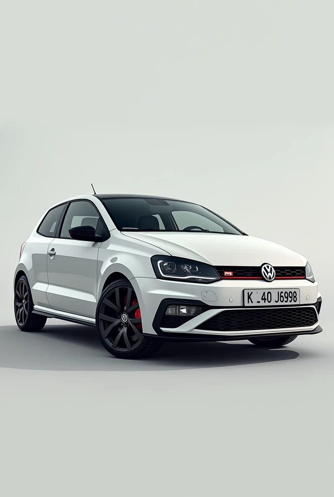 White colour volswagon polo gti front side with black color roof and make kl 40 j 6998 as number plate, make different car shape