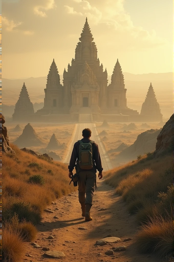 Man moves towards ancient temples and historical sites.