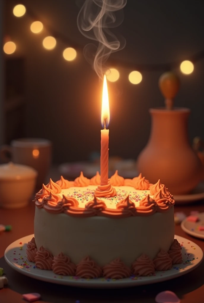Candle turing off from cake