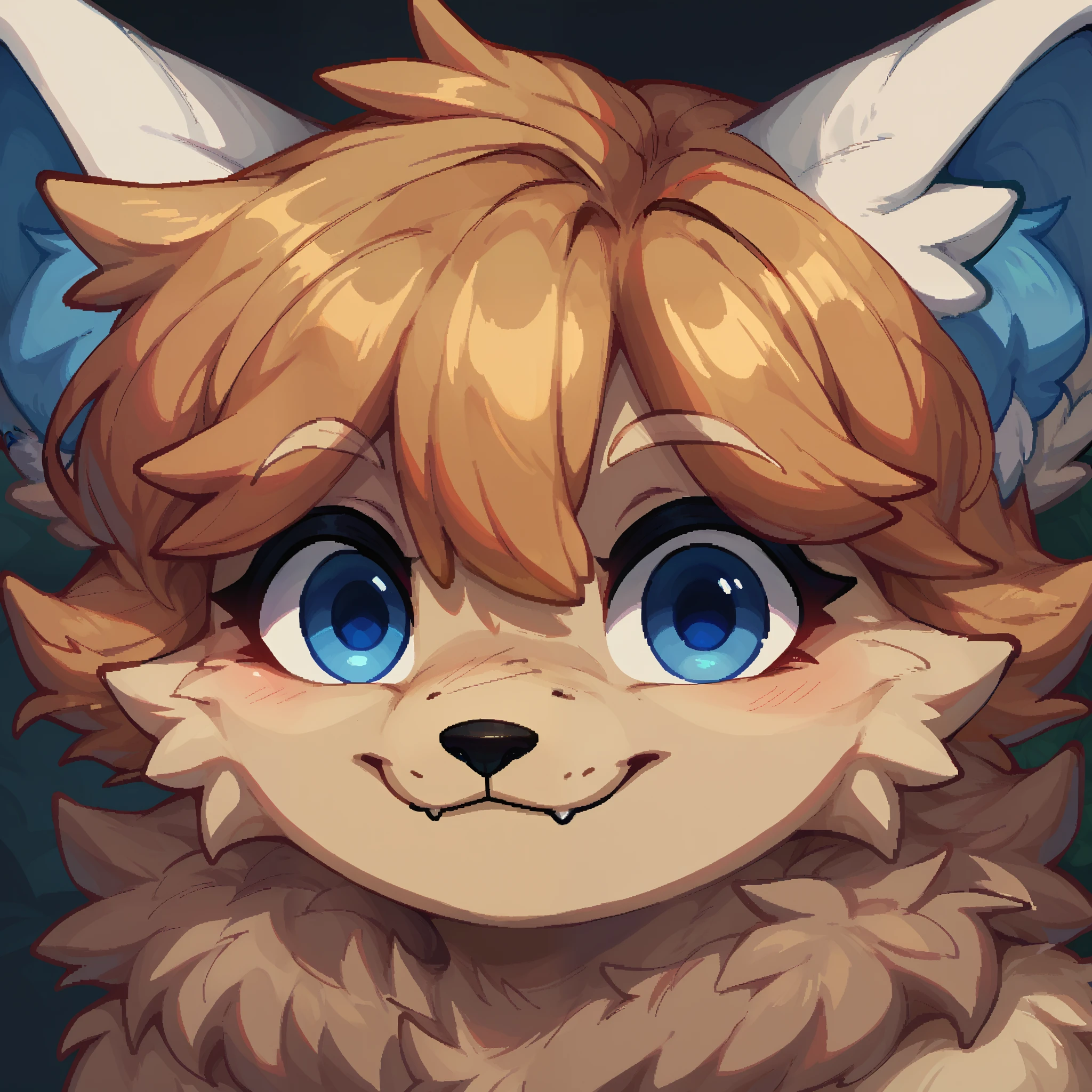 score_9, score_8_up, score_7_up, score_6_up, score_5_up, score_4_up, Charlie, Anthro, furry, FACE ONLY, HEAD ON, FACE FOCUS, Blue eyes, fur, cute, centered, smile, winking, pixel art,