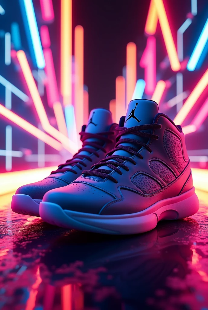 Background neon light and Jordan shoes.