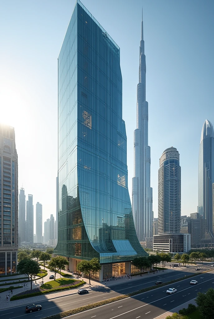 A hiuse near Burj Khalifa and name it Albaksh home and the colour of house should be of glass 