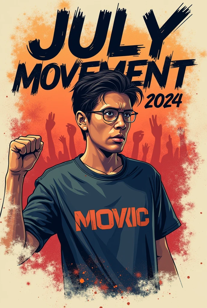 A Tea Shirt Saying ''July Movement,2024'' with photo of rebellious student