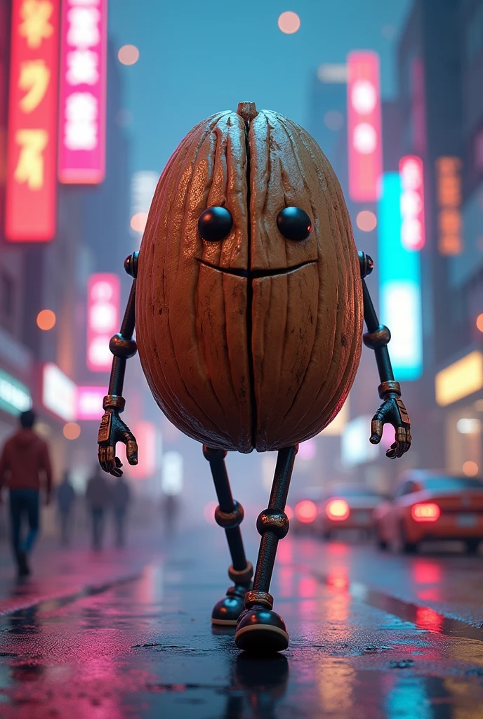Walnut walking in a neon city 
