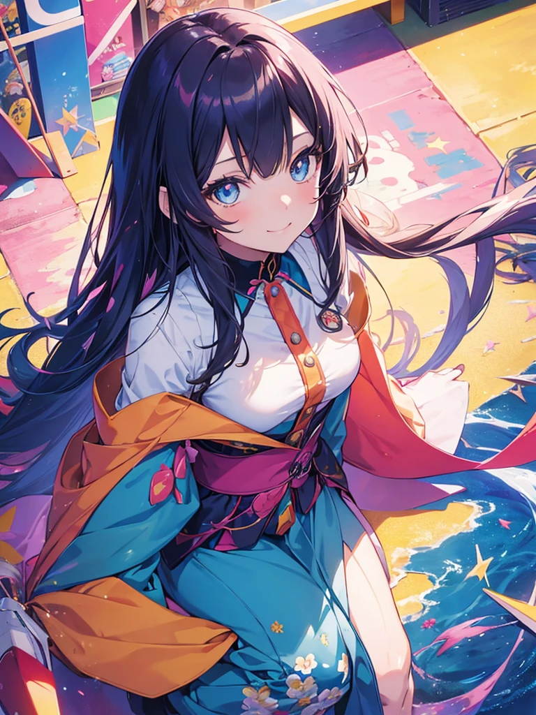 a beautiful figure of a portrait of a  anime girl with iconic colourful fashion,Wearing uniform, Sparkling eyes,Greetings to the viewers, sunny day, Gentle smile, Detailed luxury background, Depth of written boundary,正面figure, close, 32K UHD Style, Colorful arrangements, colorful brushwork, I can&#39;t believe this is so beautiful, Ferrania P30, figure,