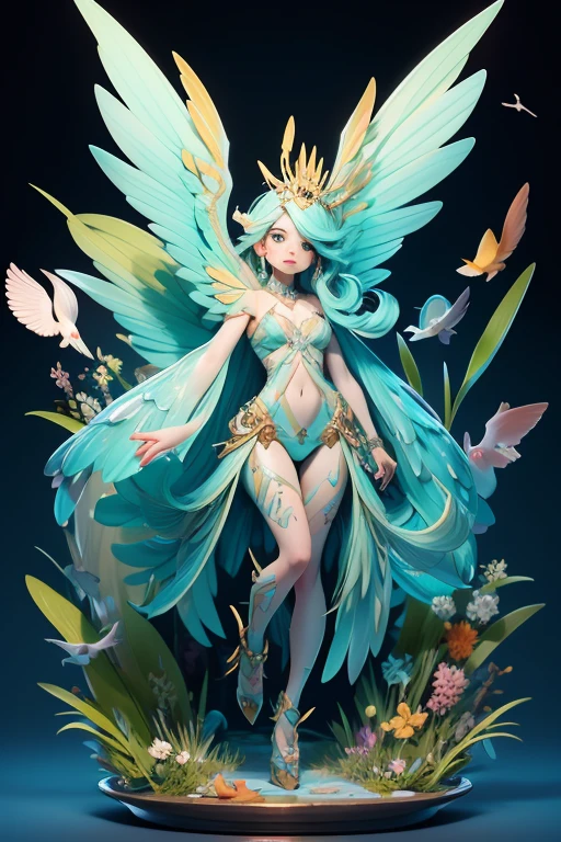 Monsters are the offspring of aquatic animals mixed with birds. They are transparent and can be seen through. The images are sharp and detailed., with beautiful colors.. With arms, leg, eyes, mouth, พื้นหลังสีlegว