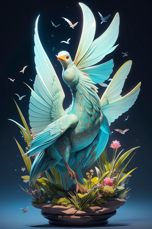 Monsters are the offspring of aquatic animals mixed with birds. They are transparent and can be seen through. The images are sharp and detailed., with beautiful colors.. With arms, leg, eyes, mouth, พื้นหลังสีlegว