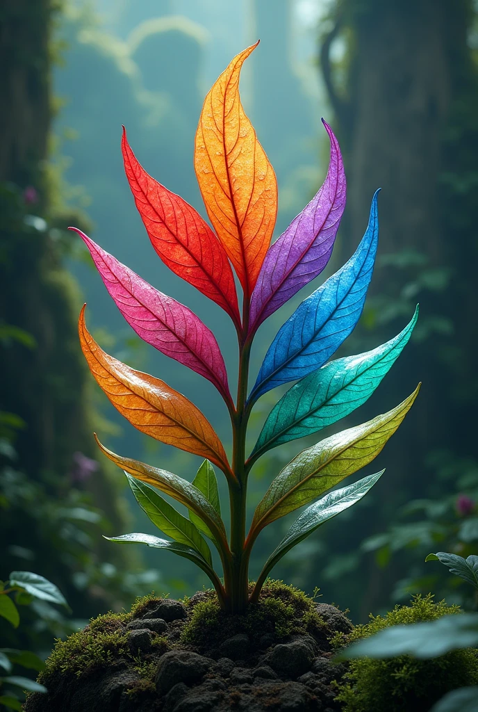 A plant having seven leaves of different colours 


