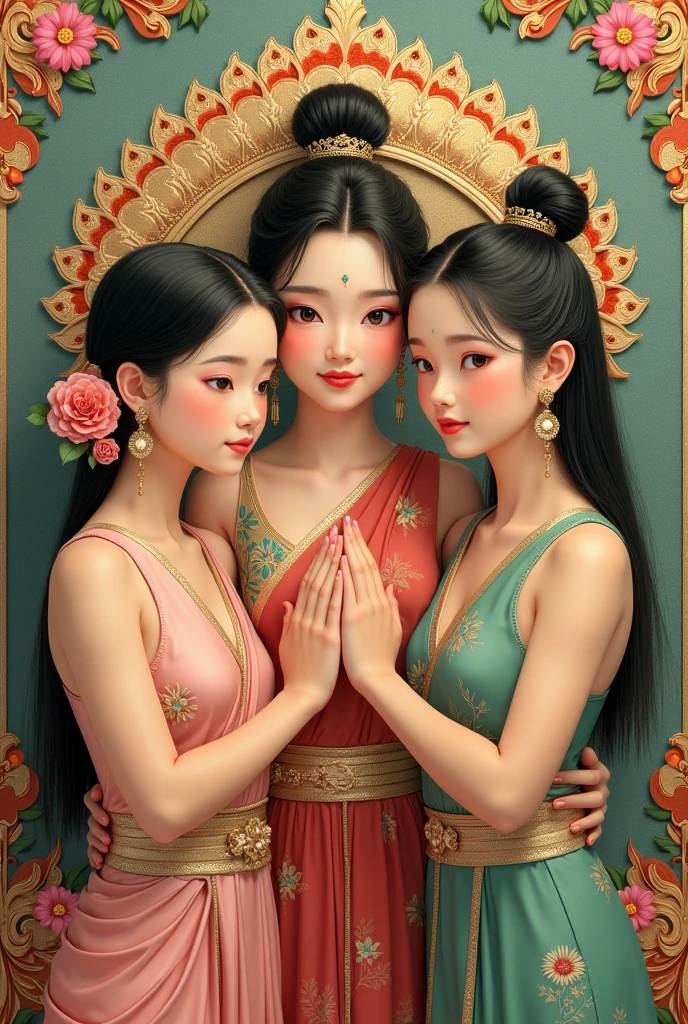 Three girls are Thai murals.