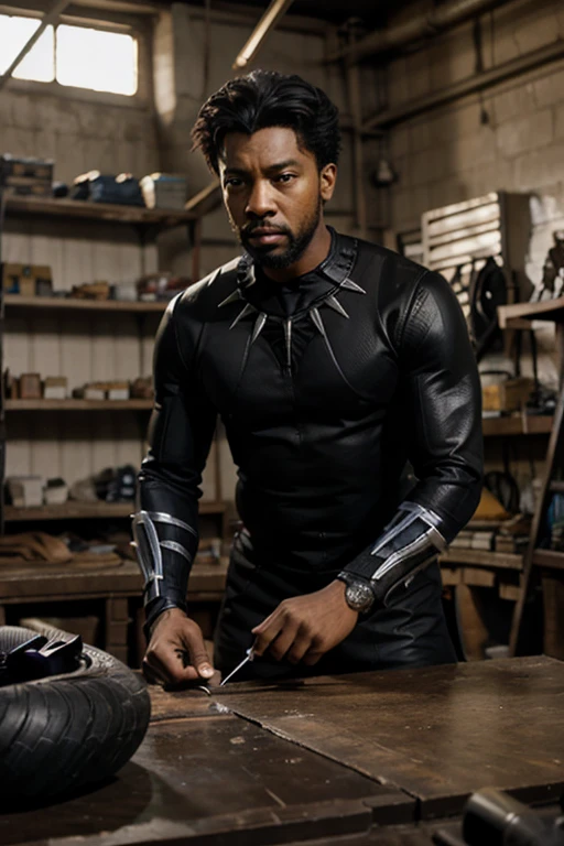 Inspired from Marvel Studio, "Black Panther" working in car workshop, in Pakistan.