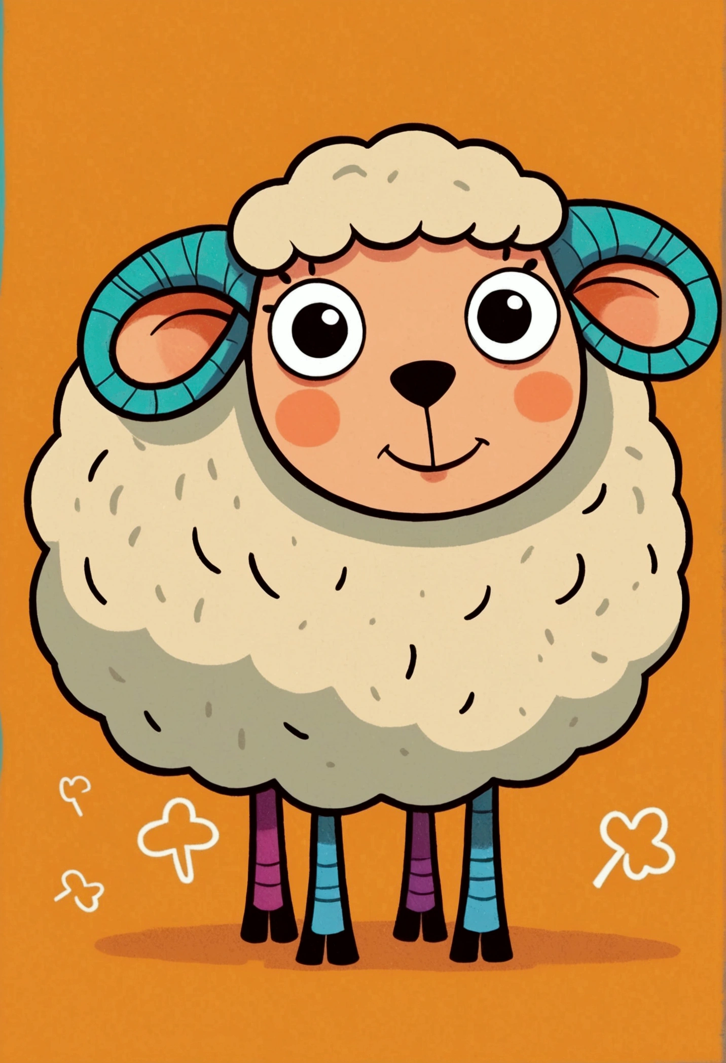 Flat Wind，Vector，Childish art cartoon，Oil pastel graffiti，1 sheep，Minimalism，Lovely art style, rich and colorful! Digital illustration style, The art of math. rich and colorful comic, Hand drawn cartoon art style，Solid color background，Black Lines