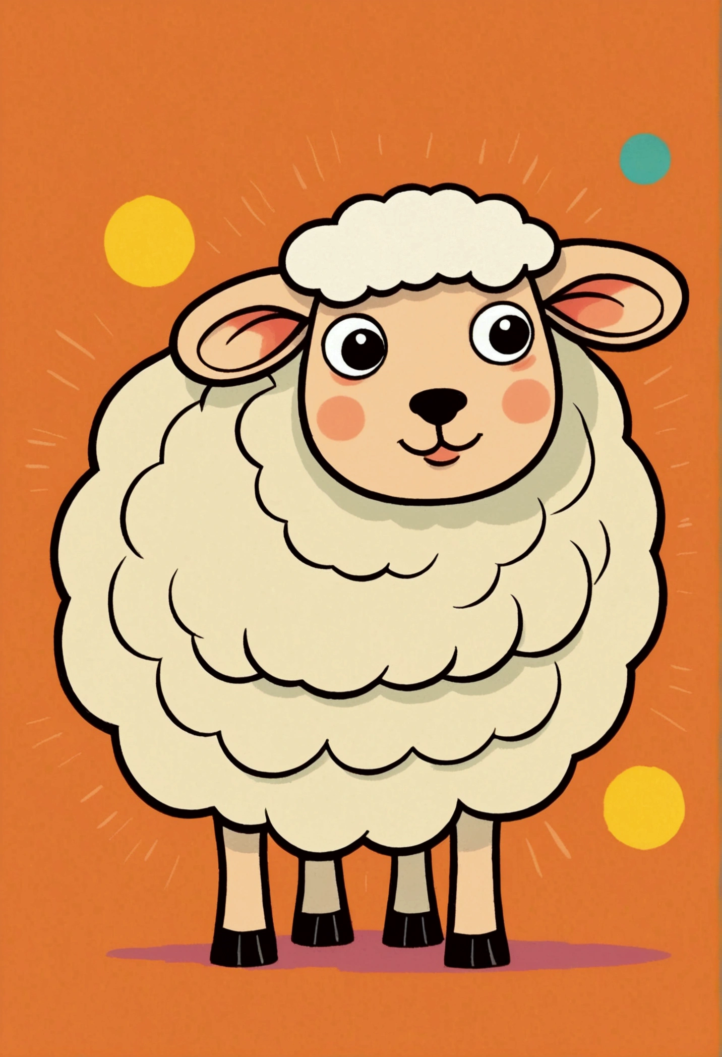 Flat Wind,Vector,Childish art cartoon,Oil pastel graffiti,1 sheep,Minimalism,Lovely art style, rich and colorful! Digital illustration style, The art of math. rich and colorful comic, Hand drawn cartoon art style,Solid color background,Black Lines