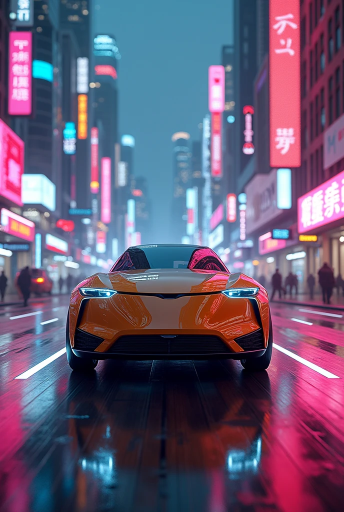 Walnut driving in a neon city