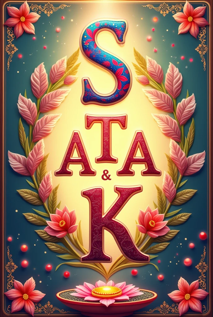 Generate a image wishing happy Krishna jayanthi to letters S T A K , Middle part should contain the wish happy Krishna jayanthi and around it 4 the letters "S", "T","A","K". Make it beautiful. Use Only 4 LETTERS and use each letter only once