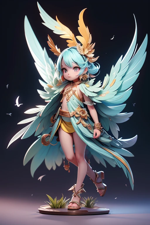 Create a monster image, a child of a different species of animal mixed with a bird. The body is transparent and can be seen through. The image is sharp and detailed., with beautiful colors.. With arms, leg, eyes, mouth, พื้นหลังสีlegว