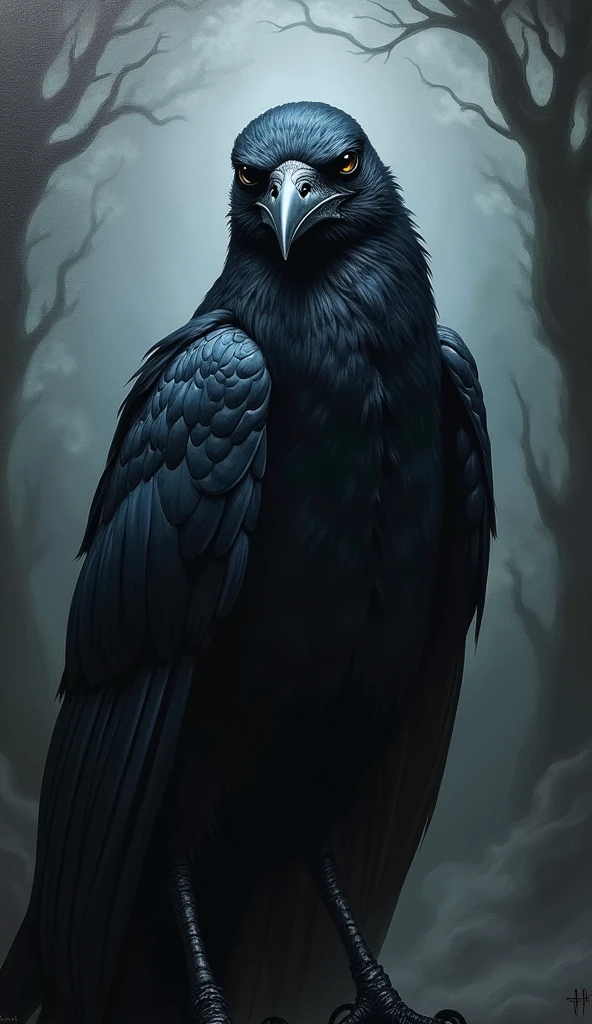 Raven, horror art, Dark, dangerous, worrying, oil painting, canvas,
