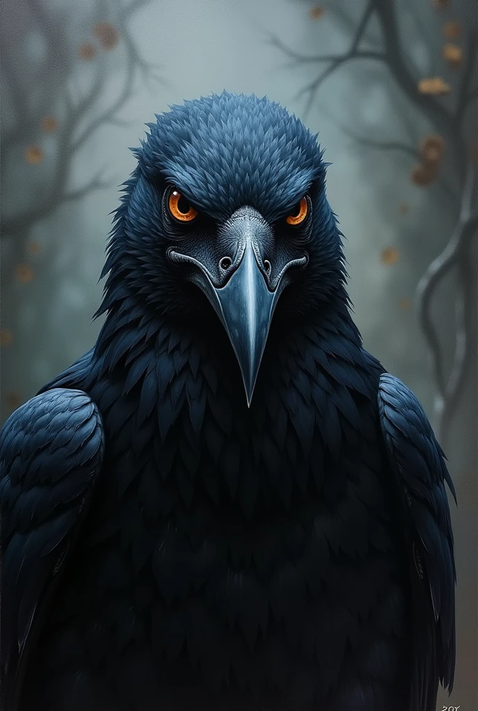 Raven, horror art, Dark, dangerous, worrying, oil painting, canvas,